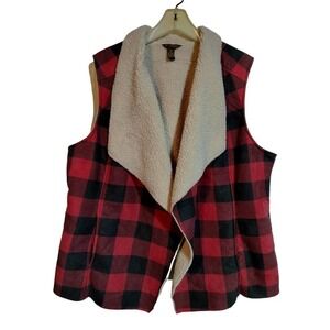 Brit and Bridle buffalo plaid vest sherpa lining and pockets woman plus size 2X